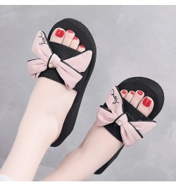 Breathable Open Toe Sandals for Women Bow Wedge Non-Slip Girls Heel Casual Slippers Women Thick Heel Women's Slipper (Blue, 8...