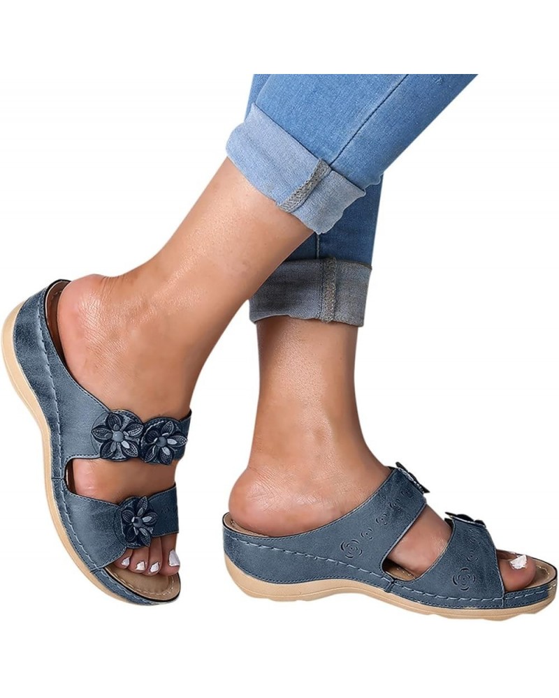 slip on sandals for women Shoes Flats Comfortable Sandals Open For Women Slippers Wedges Bottom Thick Toe Women's Blue $12.85...