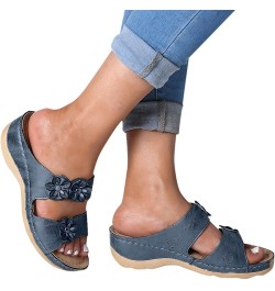 slip on sandals for women Shoes Flats Comfortable Sandals Open For Women Slippers Wedges Bottom Thick Toe Women's Blue $12.85...