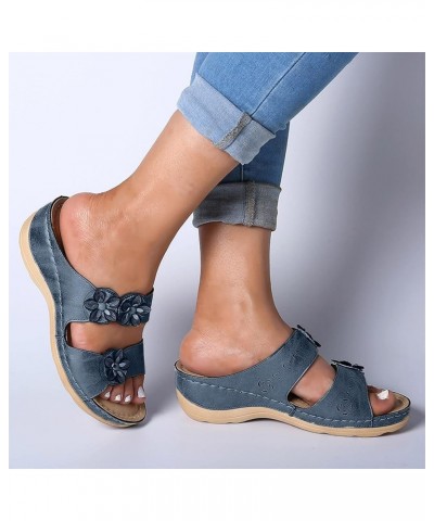 slip on sandals for women Shoes Flats Comfortable Sandals Open For Women Slippers Wedges Bottom Thick Toe Women's Blue $12.85...