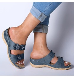 slip on sandals for women Shoes Flats Comfortable Sandals Open For Women Slippers Wedges Bottom Thick Toe Women's Blue $12.85...