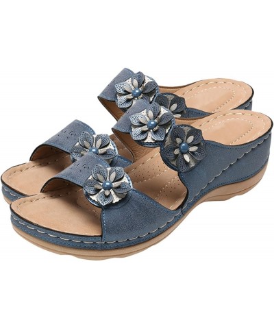 slip on sandals for women Shoes Flats Comfortable Sandals Open For Women Slippers Wedges Bottom Thick Toe Women's Blue $12.85...