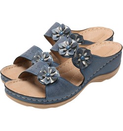 slip on sandals for women Shoes Flats Comfortable Sandals Open For Women Slippers Wedges Bottom Thick Toe Women's Blue $12.85...