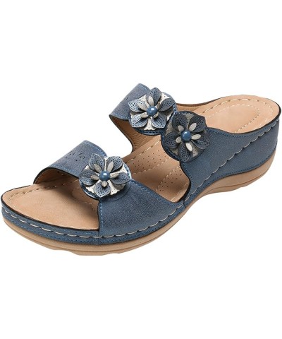 slip on sandals for women Shoes Flats Comfortable Sandals Open For Women Slippers Wedges Bottom Thick Toe Women's Blue $12.85...