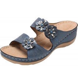 slip on sandals for women Shoes Flats Comfortable Sandals Open For Women Slippers Wedges Bottom Thick Toe Women's Blue $12.85...