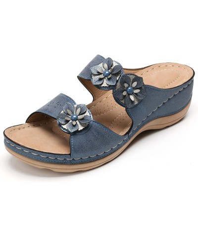 slip on sandals for women Shoes Flats Comfortable Sandals Open For Women Slippers Wedges Bottom Thick Toe Women's Blue $12.85...