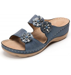 slip on sandals for women Shoes Flats Comfortable Sandals Open For Women Slippers Wedges Bottom Thick Toe Women's Blue $12.85...