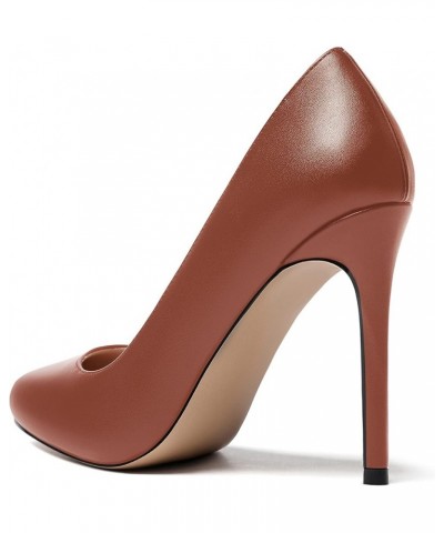 Women's Slip On Solid Round Toe Stiletto High Heel Pumps Shoes 4 Inch Brown $35.24 Pumps