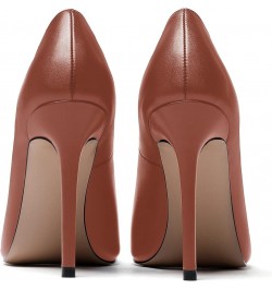 Women's Slip On Solid Round Toe Stiletto High Heel Pumps Shoes 4 Inch Brown $35.24 Pumps