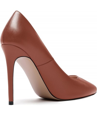 Women's Slip On Solid Round Toe Stiletto High Heel Pumps Shoes 4 Inch Brown $35.24 Pumps