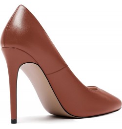 Women's Slip On Solid Round Toe Stiletto High Heel Pumps Shoes 4 Inch Brown $35.24 Pumps