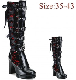 Boots for Women Knee High Chunky Heel Platform Crisscross Strappy Western Booties for Women Gothic Boots Riding Boots Red $36...