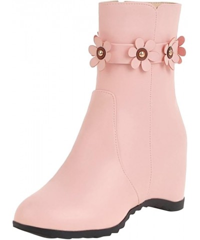 Ankle Boots for Women Mid Calf Boots Chunky Heel Womens Wellies Women'S Ankle Boot Pink $27.99 Boots