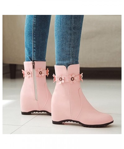 Ankle Boots for Women Mid Calf Boots Chunky Heel Womens Wellies Women'S Ankle Boot Pink $27.99 Boots