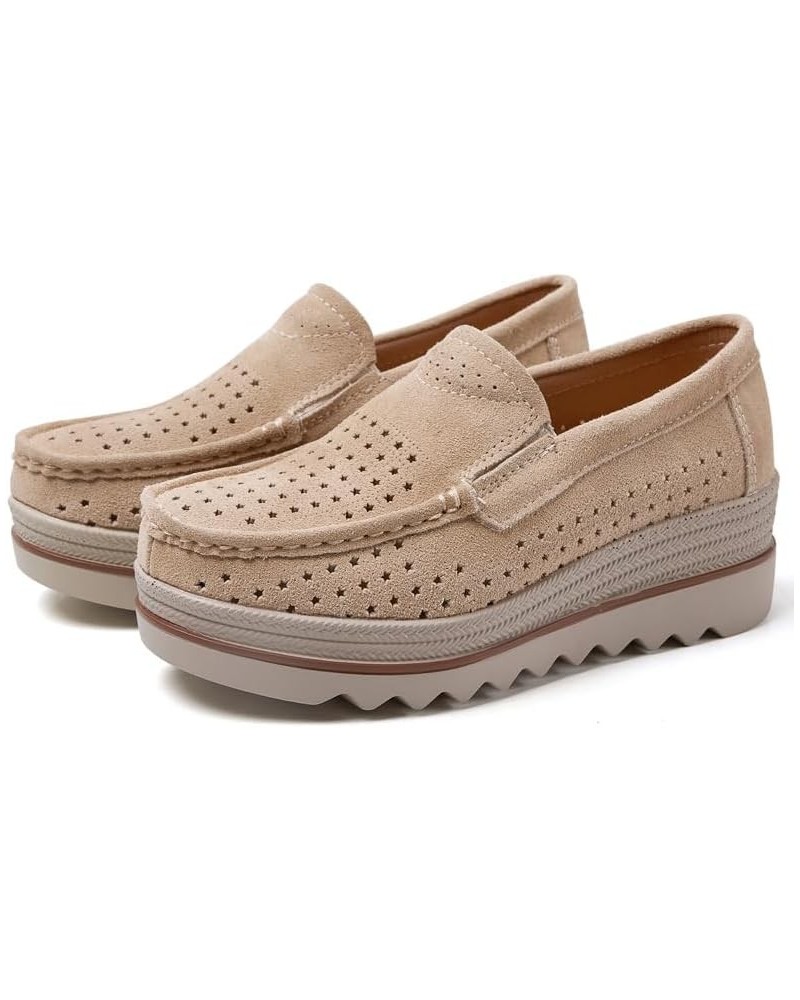 Womens Moccasins Wedge Loafers Waterproof Comfortable Outdoor Non-Skid Sneakers Shoes Beige $30.73 Loafers & Slip-Ons