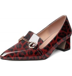 Low Block Chunky Heels Slip on Women's Pointed Toe Pumps Loafers 2 Inch Closed Toe Shoes Patent Leopard Red $36.39 Pumps