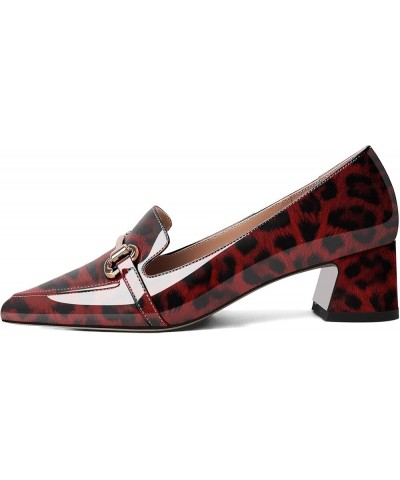 Low Block Chunky Heels Slip on Women's Pointed Toe Pumps Loafers 2 Inch Closed Toe Shoes Patent Leopard Red $36.39 Pumps