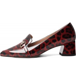 Low Block Chunky Heels Slip on Women's Pointed Toe Pumps Loafers 2 Inch Closed Toe Shoes Patent Leopard Red $36.39 Pumps