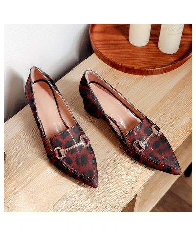 Low Block Chunky Heels Slip on Women's Pointed Toe Pumps Loafers 2 Inch Closed Toe Shoes Patent Leopard Red $36.39 Pumps