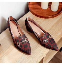 Low Block Chunky Heels Slip on Women's Pointed Toe Pumps Loafers 2 Inch Closed Toe Shoes Patent Leopard Red $36.39 Pumps