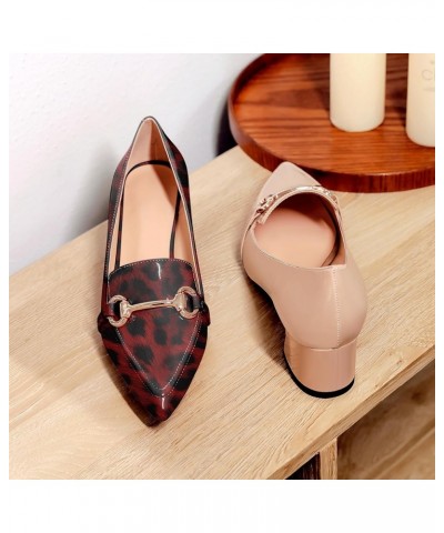 Low Block Chunky Heels Slip on Women's Pointed Toe Pumps Loafers 2 Inch Closed Toe Shoes Patent Leopard Red $36.39 Pumps