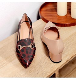 Low Block Chunky Heels Slip on Women's Pointed Toe Pumps Loafers 2 Inch Closed Toe Shoes Patent Leopard Red $36.39 Pumps