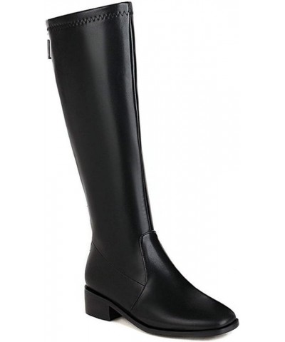 Women's Square Toe Back Zip Knee High Knight Ridding Boots,PU Leather Square Heels Cool Long Boots Black Plush $32.43 Boots