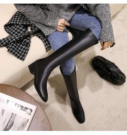 Women's Square Toe Back Zip Knee High Knight Ridding Boots,PU Leather Square Heels Cool Long Boots Black Plush $32.43 Boots