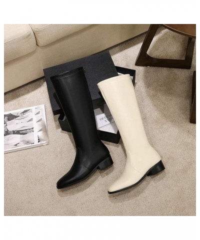 Women's Square Toe Back Zip Knee High Knight Ridding Boots,PU Leather Square Heels Cool Long Boots Black Plush $32.43 Boots