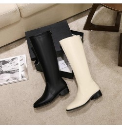 Women's Square Toe Back Zip Knee High Knight Ridding Boots,PU Leather Square Heels Cool Long Boots Black Plush $32.43 Boots