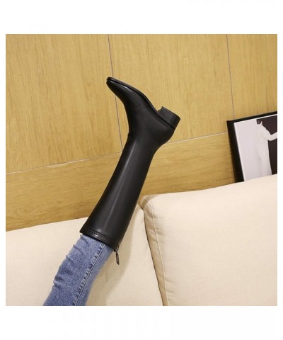 Women's Square Toe Back Zip Knee High Knight Ridding Boots,PU Leather Square Heels Cool Long Boots Black Plush $32.43 Boots