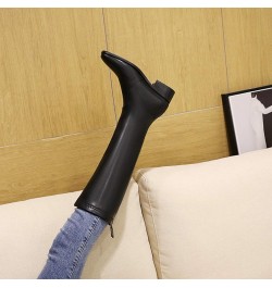 Women's Square Toe Back Zip Knee High Knight Ridding Boots,PU Leather Square Heels Cool Long Boots Black Plush $32.43 Boots