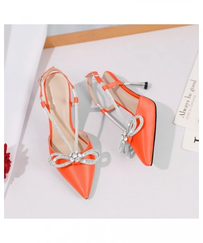 Rhinestone Bow Heels for Women, Slingback High Heel Pumps, 3.4 Inches Pointed Toe Stilettos Satin Wedding Bridal Party Dress ...