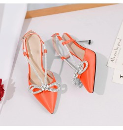 Rhinestone Bow Heels for Women, Slingback High Heel Pumps, 3.4 Inches Pointed Toe Stilettos Satin Wedding Bridal Party Dress ...