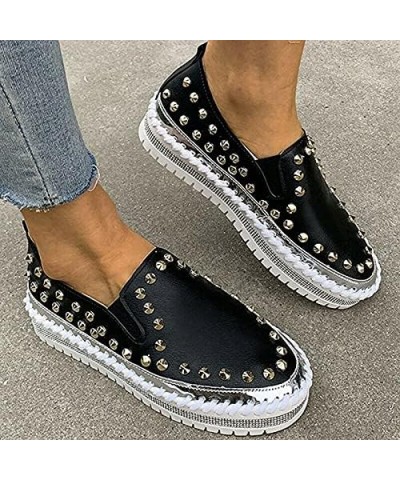 Womens Slip on Studded Pumps Loafers Plimsolls Casual Flat Sneakers Shoes 6.5 Black $17.10 Loafers & Slip-Ons