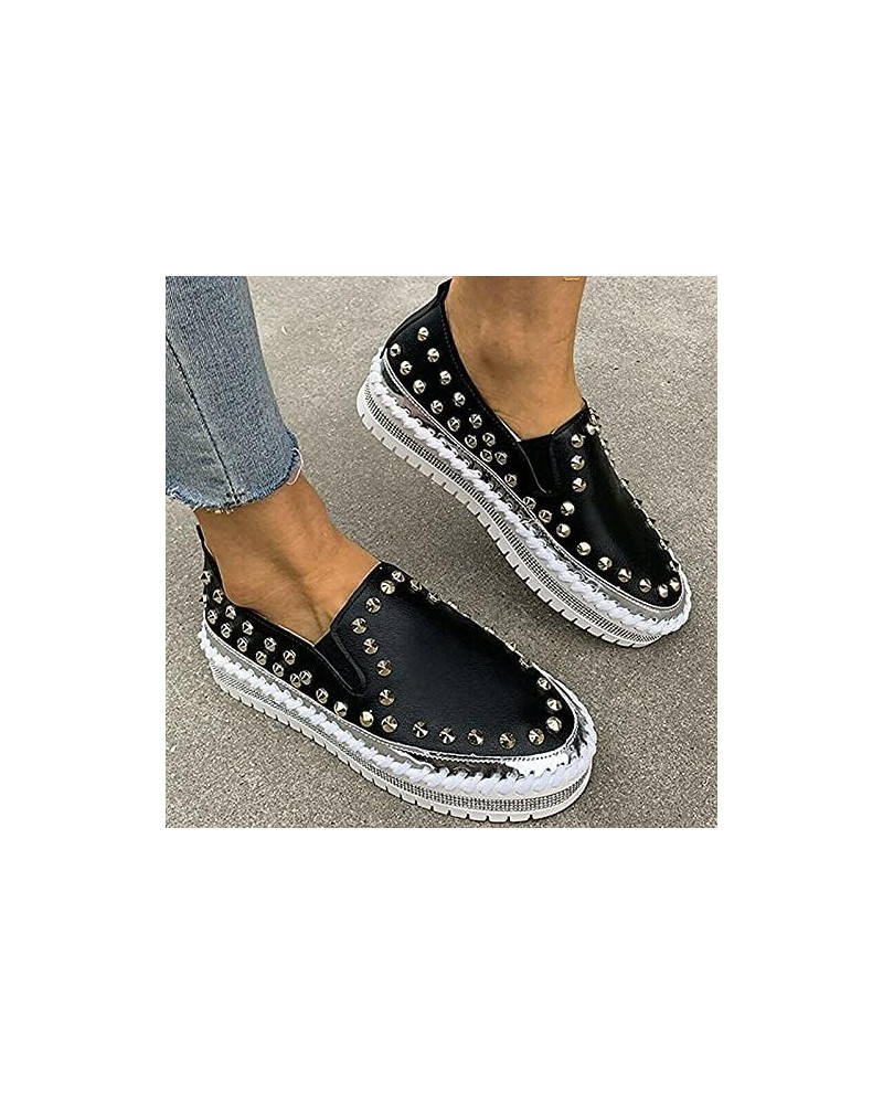 Womens Slip on Studded Pumps Loafers Plimsolls Casual Flat Sneakers Shoes 6.5 Black $17.10 Loafers & Slip-Ons