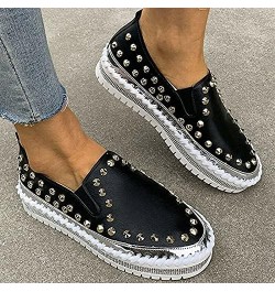 Womens Slip on Studded Pumps Loafers Plimsolls Casual Flat Sneakers Shoes 6.5 Black $17.10 Loafers & Slip-Ons