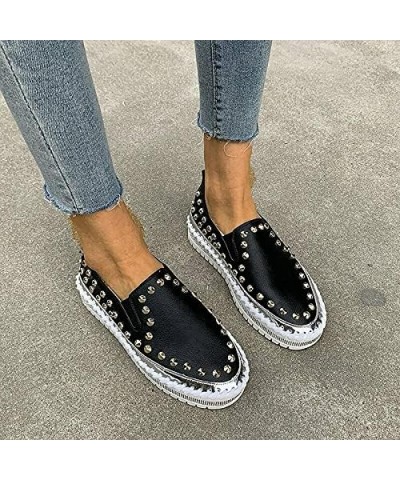 Womens Slip on Studded Pumps Loafers Plimsolls Casual Flat Sneakers Shoes 6.5 Black $17.10 Loafers & Slip-Ons