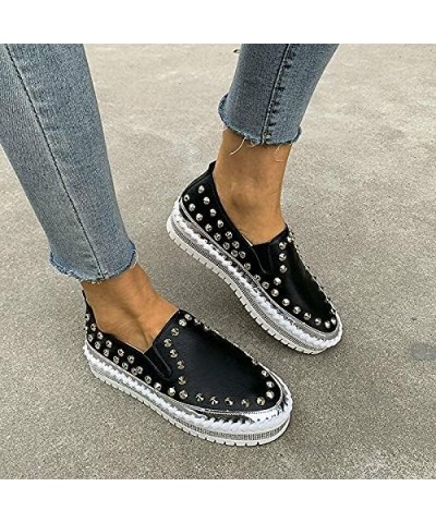 Womens Slip on Studded Pumps Loafers Plimsolls Casual Flat Sneakers Shoes 6.5 Black $17.10 Loafers & Slip-Ons