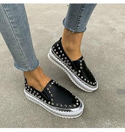 Womens Slip on Studded Pumps Loafers Plimsolls Casual Flat Sneakers Shoes 6.5 Black $17.10 Loafers & Slip-Ons