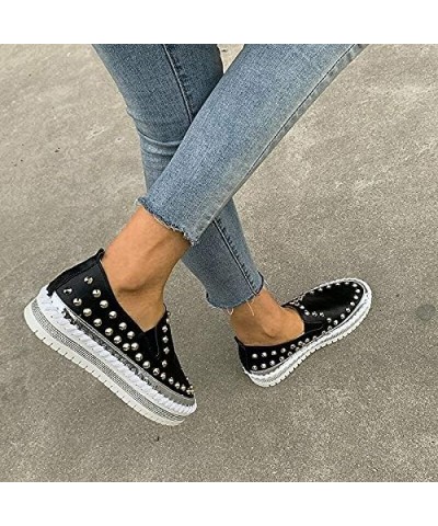 Womens Slip on Studded Pumps Loafers Plimsolls Casual Flat Sneakers Shoes 6.5 Black $17.10 Loafers & Slip-Ons