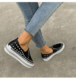 Womens Slip on Studded Pumps Loafers Plimsolls Casual Flat Sneakers Shoes 6.5 Black $17.10 Loafers & Slip-Ons