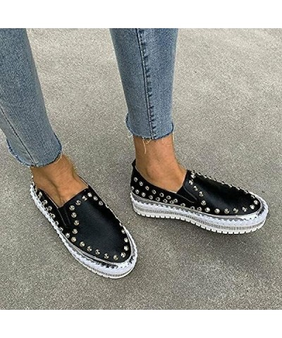 Womens Slip on Studded Pumps Loafers Plimsolls Casual Flat Sneakers Shoes 6.5 Black $17.10 Loafers & Slip-Ons