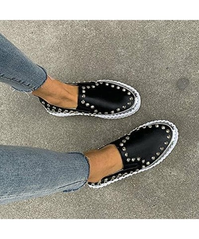 Womens Slip on Studded Pumps Loafers Plimsolls Casual Flat Sneakers Shoes 6.5 Black $17.10 Loafers & Slip-Ons