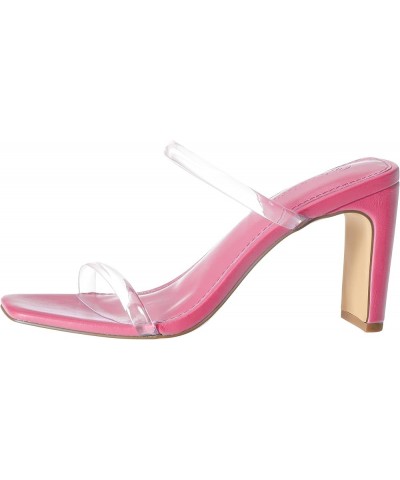 Women's Avery Square Toe Two Strap High Heeled Sandal Pink/Clear $26.36 Sandals