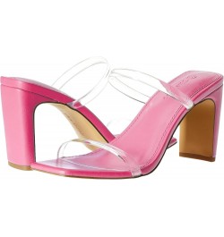 Women's Avery Square Toe Two Strap High Heeled Sandal Pink/Clear $26.36 Sandals