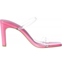 Women's Avery Square Toe Two Strap High Heeled Sandal Pink/Clear $26.36 Sandals