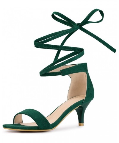 Lace Up Comfortable Kitten Heels Sandals for Women Emerald Green $21.83 Sandals