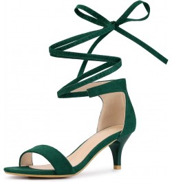 Lace Up Comfortable Kitten Heels Sandals for Women Emerald Green $21.83 Sandals