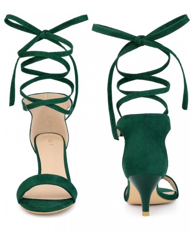 Lace Up Comfortable Kitten Heels Sandals for Women Emerald Green $21.83 Sandals